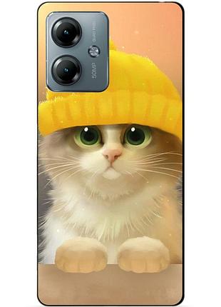 Силиконовый чехол бампер для motorola moto g14 с рисунком котик в шапке