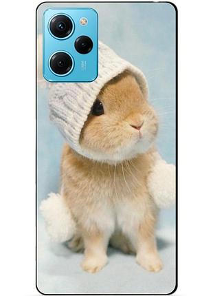 Силіконовий бампер чохол для xiaomi poco x5 pro 5g з малюнком зайчик у шапці