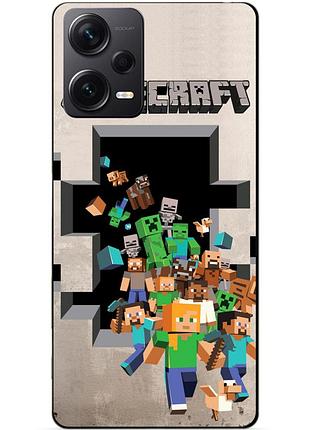 Силиконовый бампер чехол для xiaomi redmi note 12 pro plus с рисунком майнкрафт minecraft