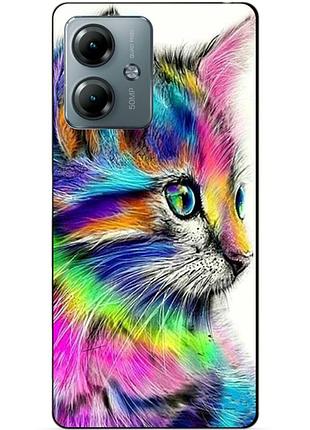 Силиконовый чехол бампер для motorola moto g14 с рисунком акварельный кот