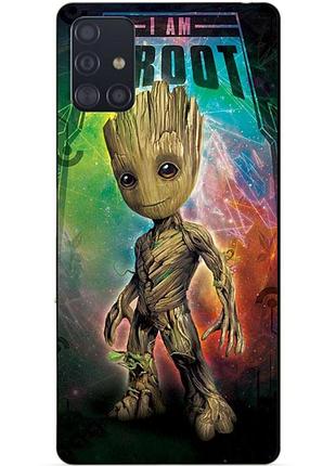 Чехол силиконовый бампер для samsung m51 с рисунком groot грут стражи галактики