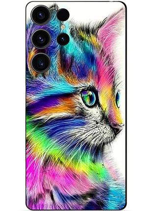 Чехол силиконовый бампер для samsung s23 ultra с рисунком акварельный кот