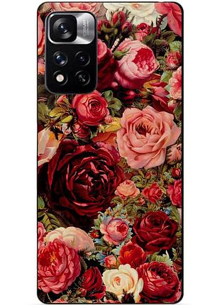 Силиконовый чехол бампер для xiaomi redmi note 11 pro plus 5g с рисунком красные розы цветы