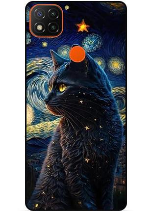 Силіконовий бампер чохол для xiaomi redmi 9c з малюнком кішка ван гог зіркова ніч