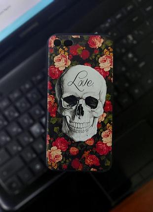 Силіконовий чохол бампер для iphone 8 з малюнком череп у квітах