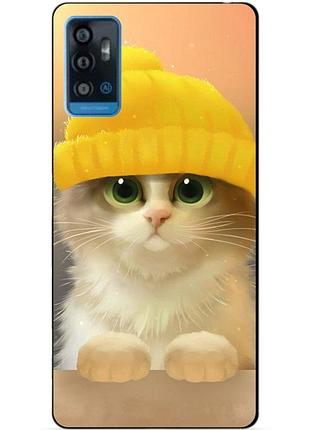 Чехол силиконовый бампер для zte blade a71 с рисунком котик в шапке