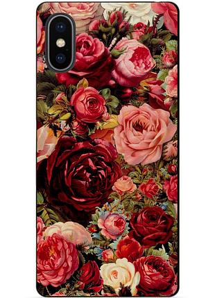 Силиконовый чехол бампер для iphone xs с рисунком красные розы цветы