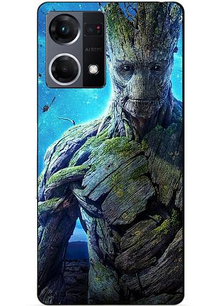 Силиконовый чехол бампер для oppo reno 7 с рисунком грут groot стражи галактики