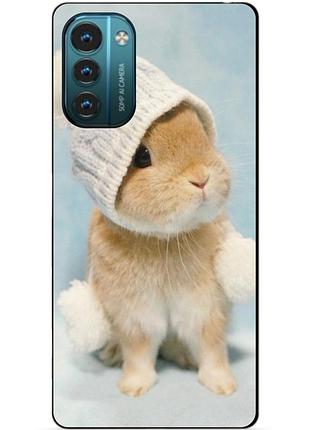 Силиконовый чехол бампер для nokia g11 с рисунком зайчик в шапке