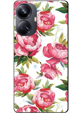 Силиконовый чехол бампер для realme 10 pro plus с рисунком пионы цветы