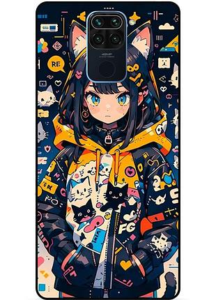 Силіконовий бампер чохол для xiaomi redmi note 9 з малюнком котики аніме