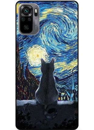 Силиконовый бампер чехол для xiaomi redmi note 10s с рисунком кошечка звездная ночь ван гог