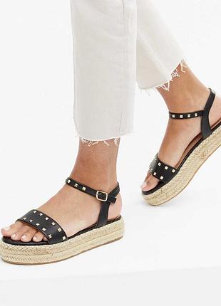 Черные эспадрильи босоножки на платформе с заклепками new look wide fit, р. 40 (стелька ровно 26 см)