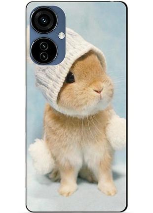 Силиконовый чехол бампер для oppo a40m с рисунком зайчик в шапке
