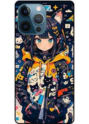 Силіконовий бампер чохол для iphone 16 pro з малюнком котики аніме
