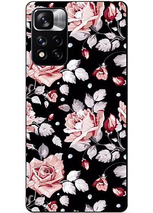 Силиконовый чехол бампер для xiaomi redmi note 11 pro plus 5g с рисунком розы цветы
