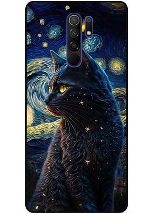 Силіконовий бампер чохол для xiaomi redmi note 8 pro з малюнком кішка ван гог зіркова ніч