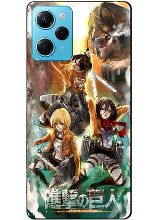 Силиконовый чехол бампер для xiaomi redmi note 12 pro speed edition с рисунком атака на титанов attack on