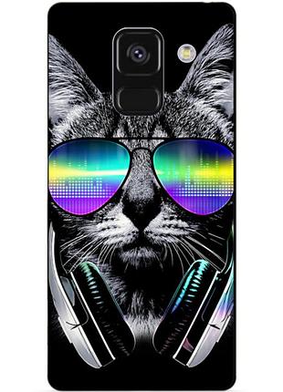 Чехол силиконовый бампер для samsung a8 plus с рисунком музыкальный кот