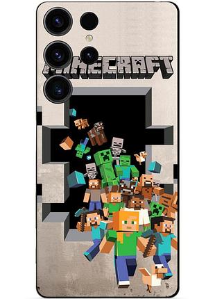 Чехол силиконовый бампер для samsung s23 ultra с картинкой minecraft майнкрафт