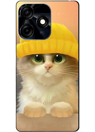 Силиконовый чехол бампер для tecno spark 10c с рисунком котик в шапке