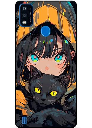 Чехол силиконовый бампер для zte blade a51 с рисунком аниме котик
