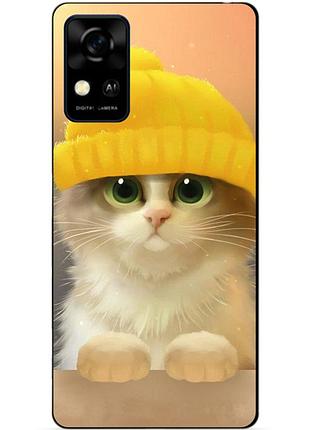Чехол силиконовый бампер для zte blade a31 с рисунком котик в шапке