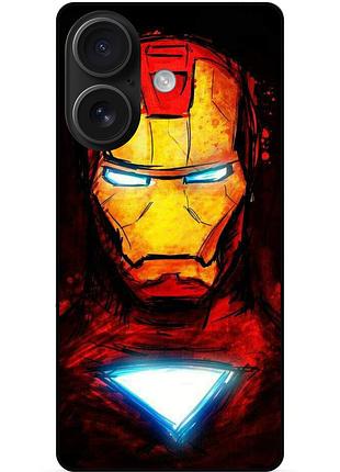 Чехол силиконовый бампер для iphone 16 plus с рисунком marvel марвел железный человек iron man