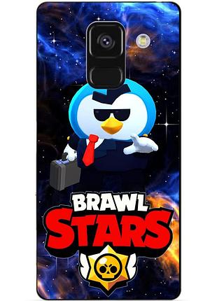 Чехол силиконовый бампер для samsung a8 plus с героем космический бравл мистер п