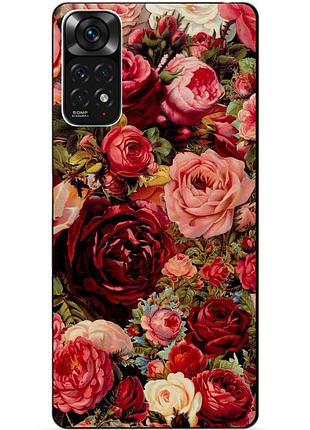 Силиконовый чехол бампер для xiaomi redmi note 11s / note 11 с рисунком красные розы цветы