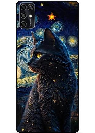 Силіконовий бампер чохол для zte blade v2020 smart з малюнком кішка ван гог зіркова ніч