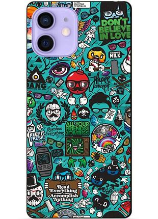 Силиконовый чехол бампер для iphone 12 с рисунком стикеры