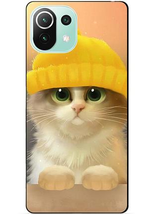 Силіконовий чохол бампер для xiaomi mi 11 lite з малюнком котик у шапці