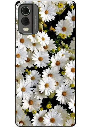 Силиконовый чехол бампер для nokia c32 с рисунком ромашки цветы