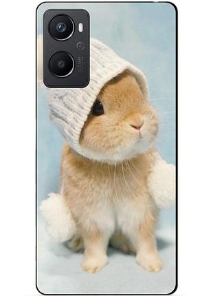 Силиконовый чехол бампер для oppo a96 с рисунком зайчик в шапке