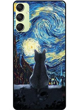 Чехол силиконовый бампер для samsung m52 с рисунком кошечка звездная ночь ван гог