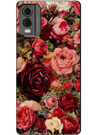 Силіконовий чохол бампер для nokia c32 з малюнком червоні троянди квіти