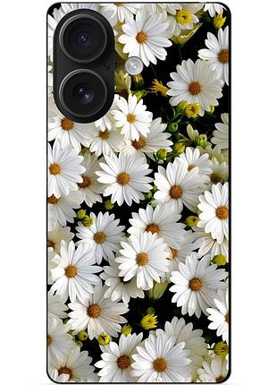 Чехол силиконовый бампер для iphone 16 plus с рисунком ромашки цветы