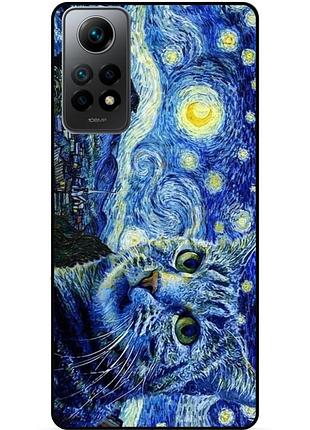 Силіконовий бампер чохол для xiaomi redmi note 11 з малюнком кішка зіркова ніч ван гог
