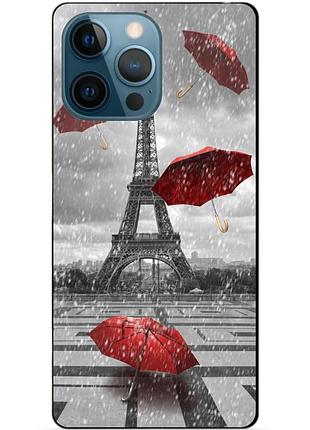 Силиконовый чехол бампер для iphone 13 pro max с рисунком дождь в париже франция эйфелева башня