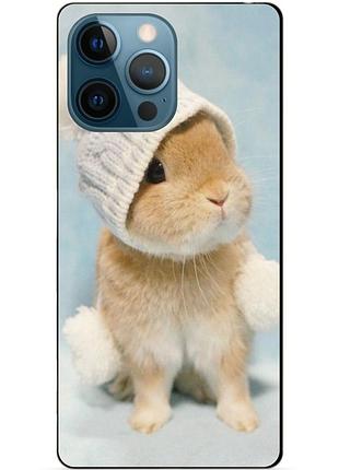 Чехол силиконовый бампер для iphone 15 pro с рисунком зайчик в шапке