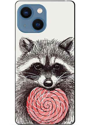 Чехол силиконовый бампер для iphone 14 plus с рисунком енот