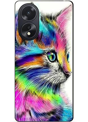 Силиконовый чехол бампер для oppo a18 с рисунком акварельный кот