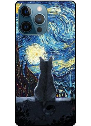 Чехол силиконовый бампер для iphone 14 pro max с рисунком кошечка звездная ночь ван гог