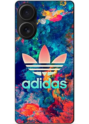 Чехол силиконовый бампер для iphone 16 plus с рисунком адидас