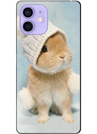 Силиконовый чехол бампер для iphone 12 mini с рисунком зайчик в шапке