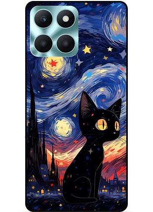 Силіконовий бампер чохол для huawei honor x6a з малюнком котик зіркова ніч ван гог