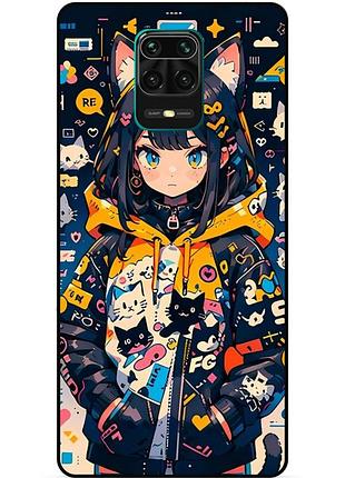 Силиконовый бампер чехол для xiaomi redmi note 9 pro с рисунком котики аниме