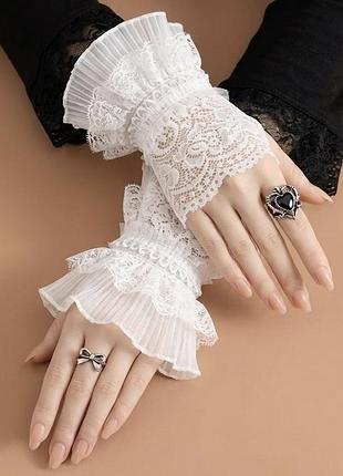 Мітенки манжети з мереживом білі coquette lolita jk