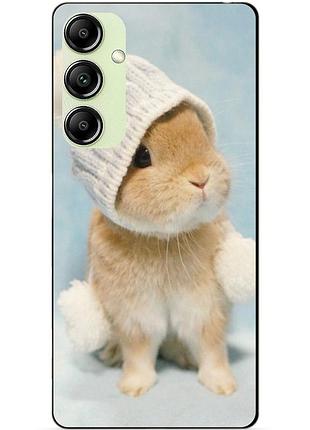 Чехол силиконовый бампер для samsung a14 с рисунком зайчик в шапке